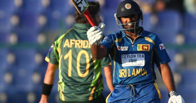 Ashan Priyanjan raises his bat after scoring his maiden ODI fifty, Pakistan v Sri Lanka, 4th ODI, Abu Dhabi, December 25, 2013