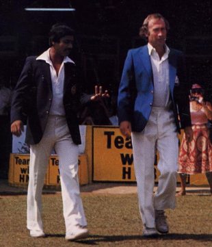Bandula Warnapura and Keith Fletcher go out to toss ahead of Sri Lanka's first Test; by the end of the year the international careers of both men were over © David Frith