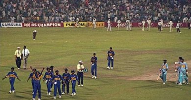 Match referee Clive Lloyd awarded the match to Sri Lanka after the crowd at the Eden Gardens began to throw objects onto the field