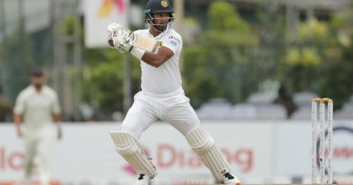 Dimuth Karunaratne punches through the off side, Sri Lanka v New Zealand, 2nd Test, Colombo, 2nd day, August 23, 2019 ©Associated Press