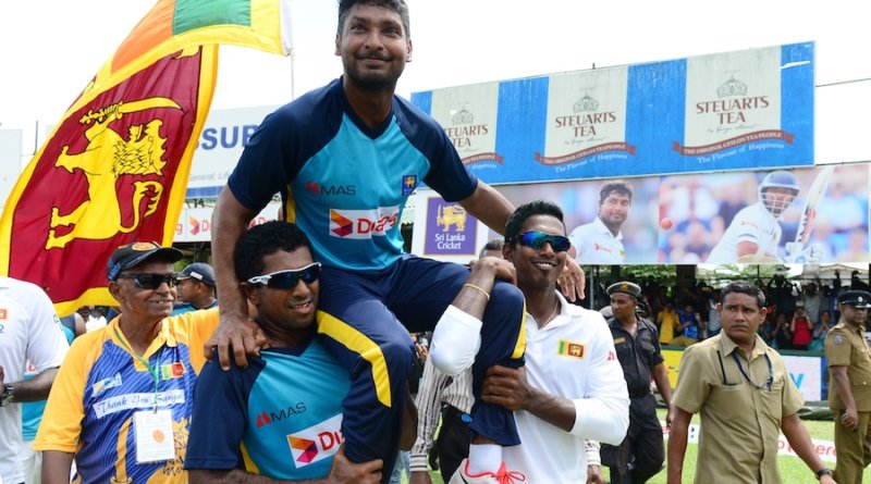 Kumar Sangakkara is carried around the ground by team-mates © AFP
