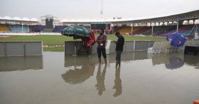 Constant rain left the stadium water-logged in Karachi © Associated Press