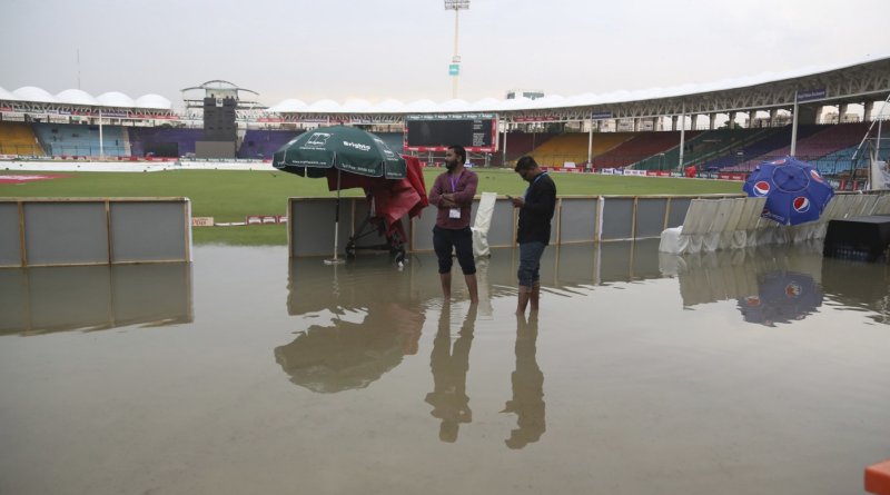 Constant rain left the stadium water-logged in Karachi © Associated Press