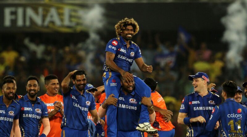 Mumbai Indians players celebrates after winning the final of the Vivo Indian Premier League Season 12, 2019 between the Mumbai Indians and the Chennai Super Kings held at the Rajiv Gandhi Intl. Cricket Stadium, Hyderabad on the 12th May 2019 Photo by: Vipin Pawar /SPORTZPICS for BCCI