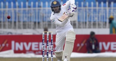 Sri Lankan batsman Dhananjaya de Silva plays a shot during the second-day of the 1st cricket test match between Pakistan and Sri Lanka, in Rawalpindi, Pakistan, Thursday, Dec. 12, 2019. (AP Photo/Anjum Naveed)
