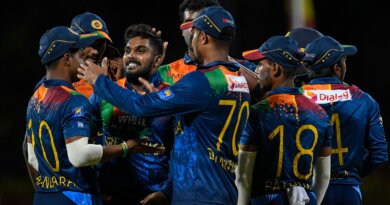 Wanindu Hasaranga celebrates with his team-mates, West Indies vs Sri Lanka, 2nd T20I, Coolidge, March 5, 2021 ©Getty Images