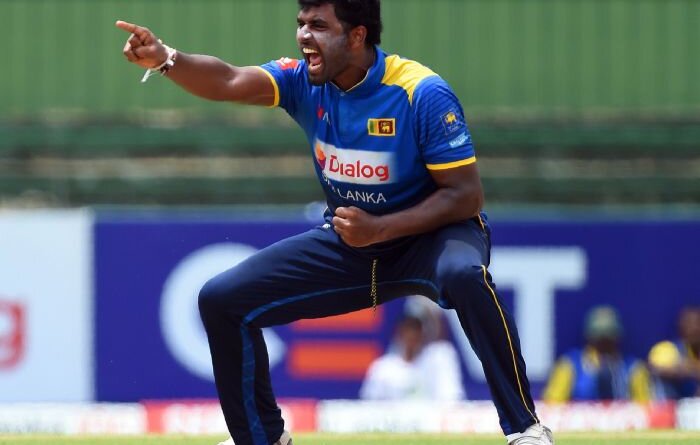 Thisara Perera belts out an lbw appeal, Sri Lanka v South Africa, 3rd ODI, Pallekele, August 5, 2018 © AFP