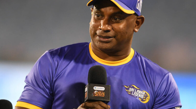 Sanath Jayasuriya gives an interview on the sidelines, West Indies Legends vs Sri Lanka Legends, Road Safety World Series, Raipur, March 6, 2021 ©Unacademy Road Safety World Series