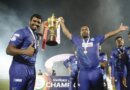 Thisara Perera and Johnson Charles rejoice with the LPL trophy © Jaffna Stallions