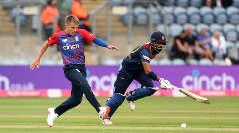 Sam Curran side-foots the ball into the stumps to complete an early run-out, England vs Sri Lanka, 2nd T20I, Cardiff, June 24, 2021 ©PA Images via Getty Images