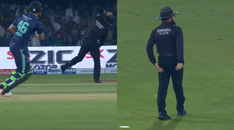 Aleem Dar was hit by the ball on his knee