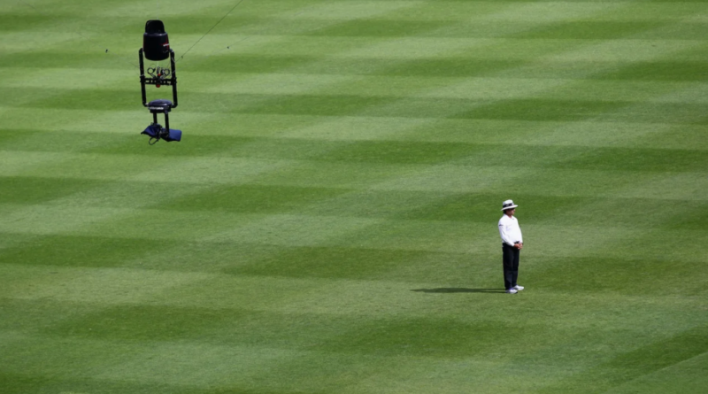 Spidercam is seen above umpire Asad Rauf•Nov 12, 2012•Getty Images