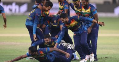The Sri Lanka players celebrate their victory•Sep 11, 2022•AFP/Getty Images