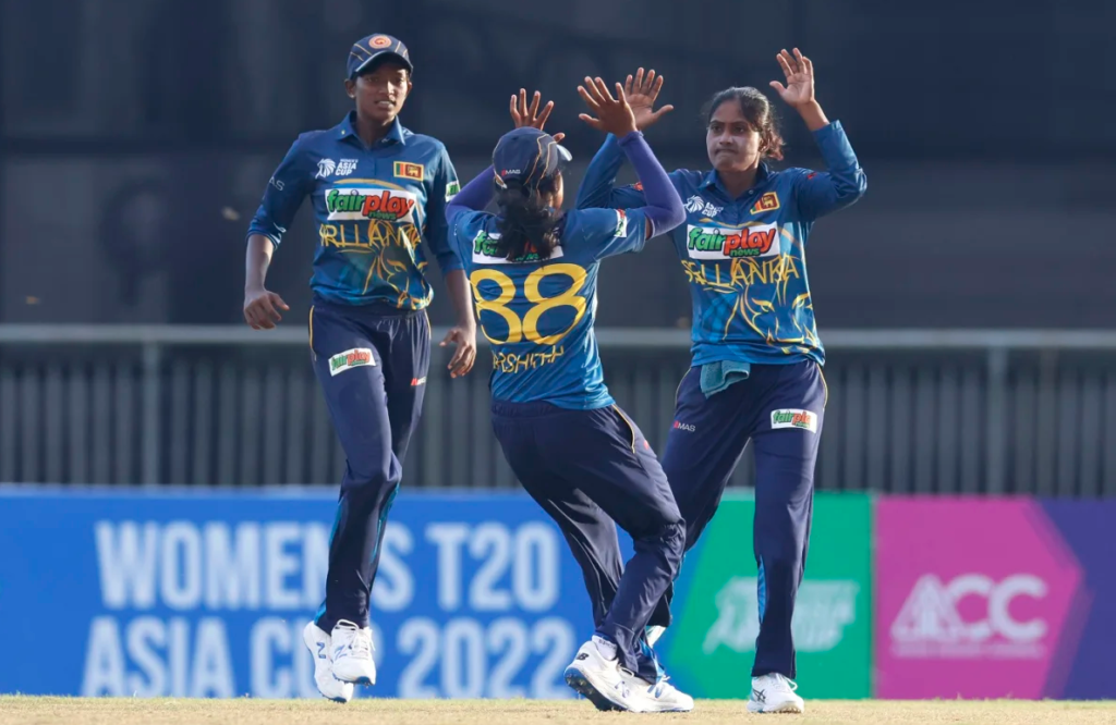 Sugandika Kumari celebrates dismissing Theertha Satish•Oct 02, 2022•Asian Cricket Council