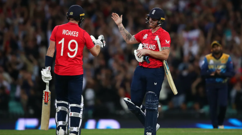Chris Woakes and Ben Stokes are happy after completing the win•Nov 05, 2022•ICC/Getty Images