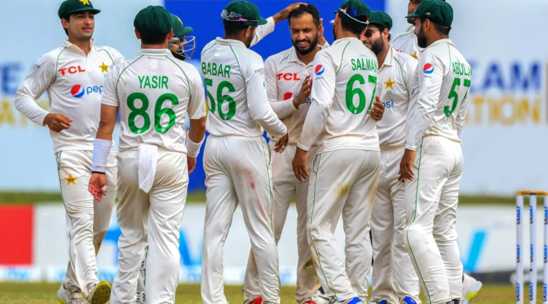 Mohammad Nawaz is congratulated by his team-mates after picking up a five-wicket haul•Jul 18, 2022•AFP/Getty Images