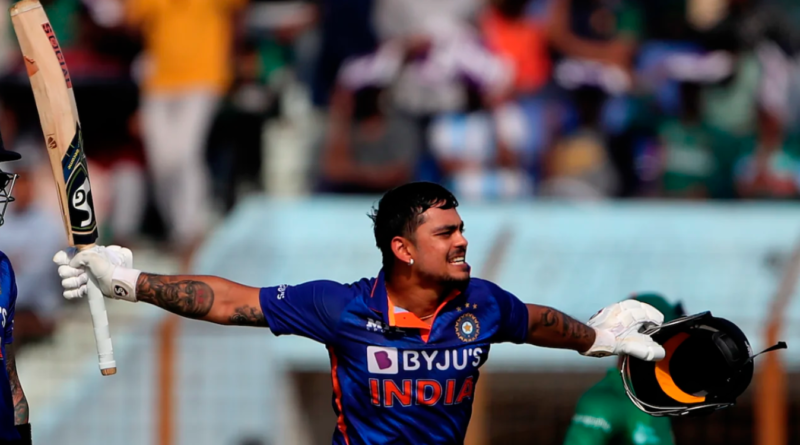 Ishan Kishan celebrates after getting to an 85-ball century•Dec 10, 2022•Associated Press