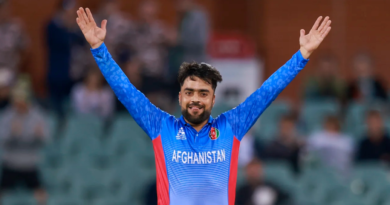 Rashid Khan was happy after dismissing Marcus Stoinis•Nov 04, 2022•Associated Press