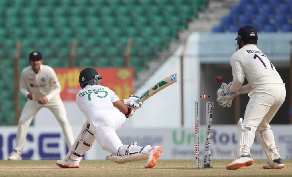 Shakib Al Hasan is bowled for 84•Dec 18, 2022•Associated Press