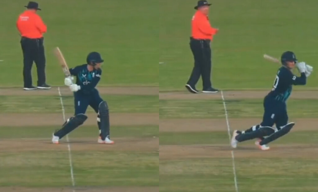 Marais Erasmus misses watching a ball during match
