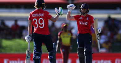 Nat Sciver-Brunt and Heather Knight celebrate England's victory•Feb 11, 2023•ICC/Getty Images