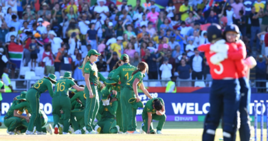 South Africa players celebrate as Charlie Dean and Sarah Glenn console each other•Feb 24, 2023•AFP/Getty Images