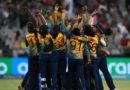 The victorious Sri Lanka side after pulling off an upset against South Africa•Feb 10, 2023•ICC via Getty Images