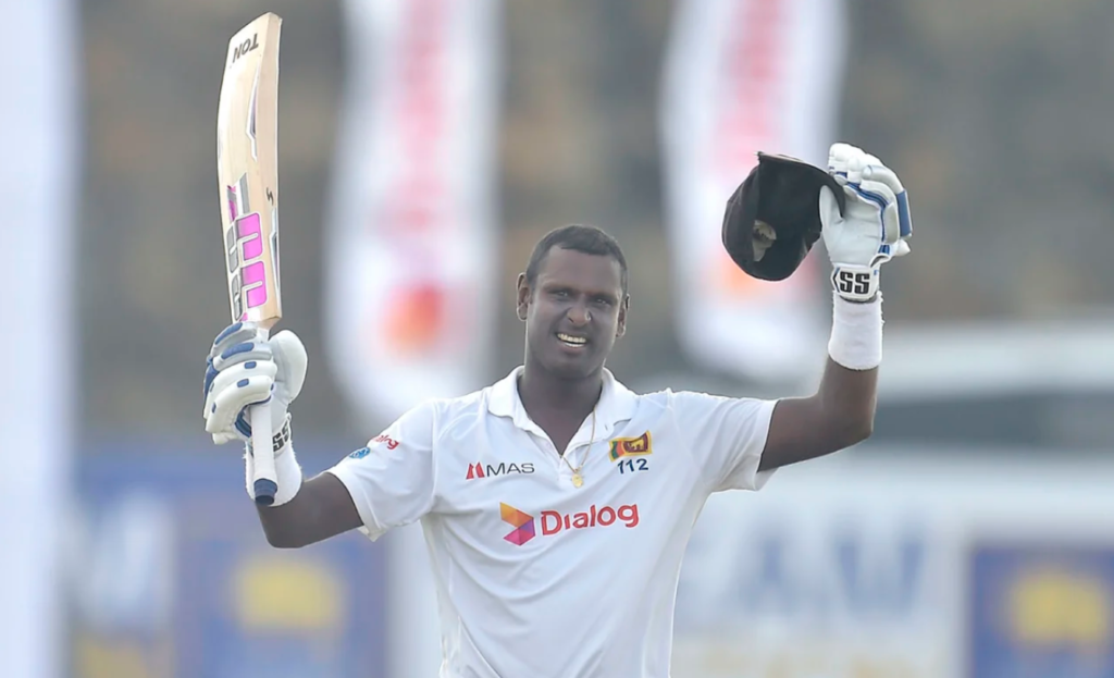 Angelo Mathews celebrates his century•Jan 22, 2021•SLC