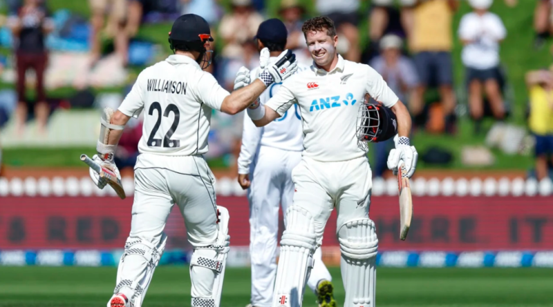 Henry Nicholls is congratulated by Kane Williamson after his century•Mar 18, 2023•Getty Images