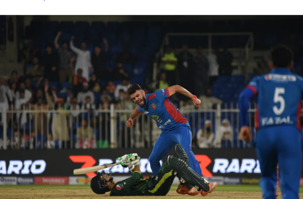 Naveen-ul-Haq knocked over Saim Ayub •Mar 24, 2023•Afghanistan cricket