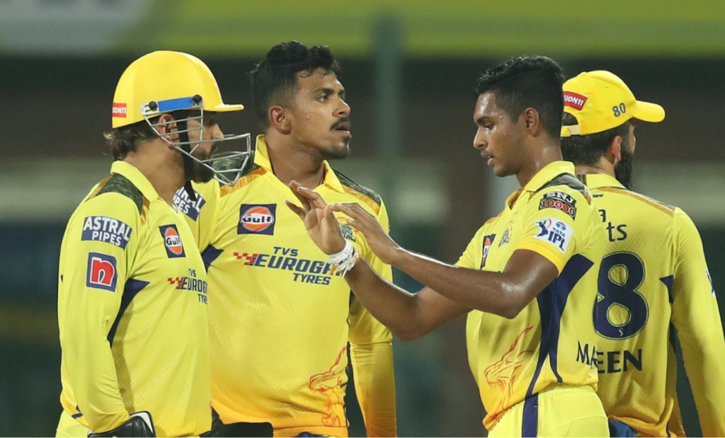 MS Dhoni joins Maheesh Theekshana and Matheesha Pathirana in celebrations•Apr 21, 2023•BCCI