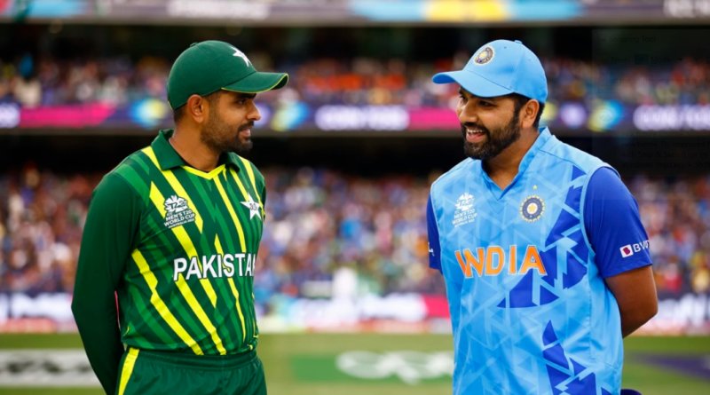 Rohit Sharma and Babar Azam catch up during the toss•Oct 23, 2022•Getty Images/ICC