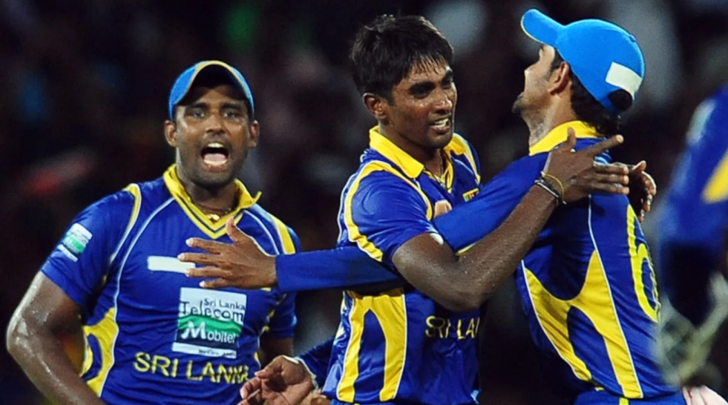 Nuwan Pradeep is congratulated after taking Rohit Sharma's wicket•Jul 31, 2012•AFP