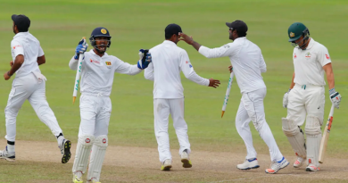 Sri Lanka players are delighted after securing their second ever Test win over Australia•Jul 30, 2016•Associated Press
