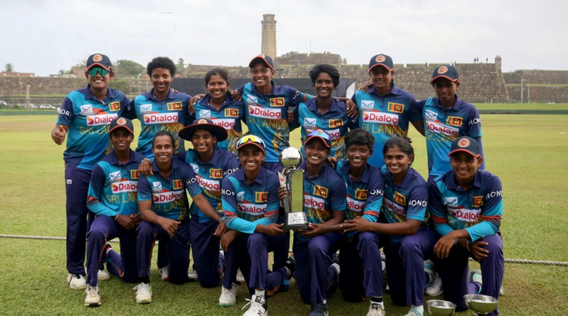 Sri Lanka women pose with the series trophy•Jul 03, 2023•Getty Images