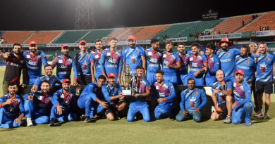 The Afghanistan team with the ODI series trophy in Bangladesh•Jul 11, 2023•BCB