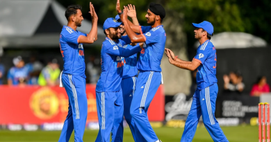 Arshdeep Singh celebrates with team-mates a dismissal•Aug 20, 2023•Sportsfile via Getty Images