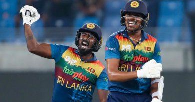 Asitha Fernando and Maheesh Theekshana celebrate Sri Lanka's victory •Sep 01, 2022•AFP/Getty Images