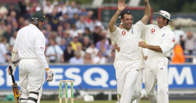 Richard Johnson celebrates taking the wicket of Heath Streak•Jun 06, 2003•Tom Shaw/Getty Images