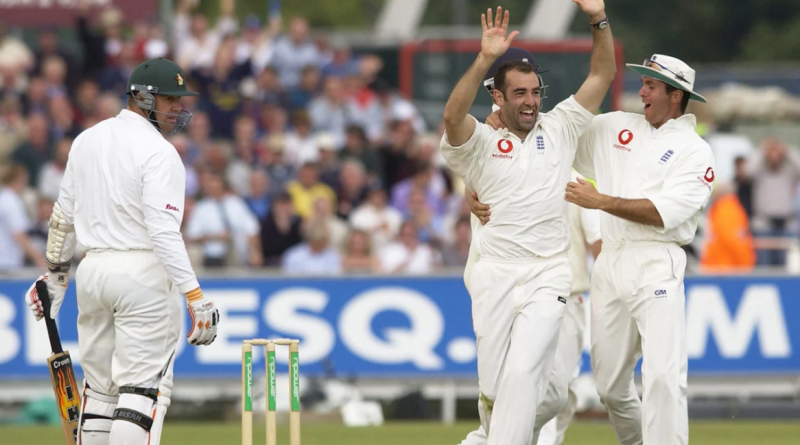 Richard Johnson celebrates taking the wicket of Heath Streak•Jun 06, 2003•Tom Shaw/Getty Images