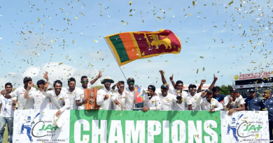 The Sri Lanka team celebrate their historic victory•Aug 17, 2016•AFP