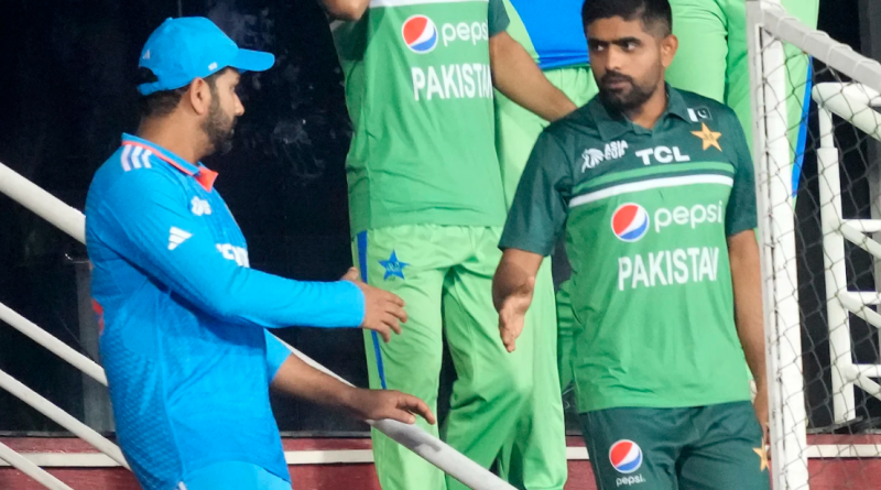 Rohit Sharma and Babar Azam shake hands to signal an end to the frustrating wait•Sep 02, 2023•Associated Press
