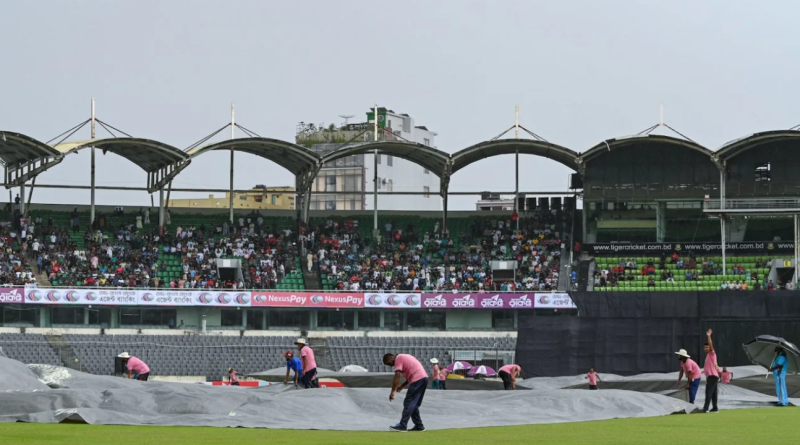 The first rain interruption came about 4.3 overs into the match•Sep 21, 2023•AFP/Getty Images