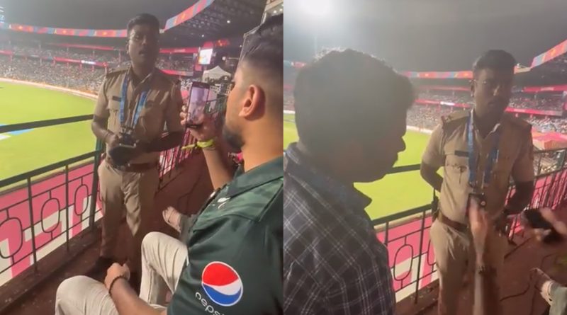 An Indian police officer stopped a Pakistan supporter from saying "Pakistan Zindabad."