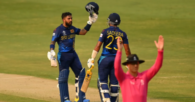 Kusal Mendis brought up his century with a six•Oct 10, 2023•ICC via Getty Images