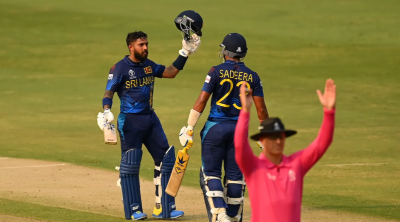 Kusal Mendis brought up his century with a six•Oct 10, 2023•ICC via Getty Images