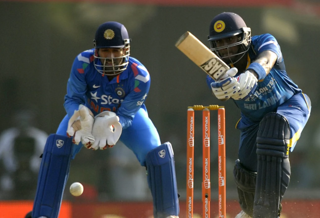 Angelo Mathews pushes down the ground•Nov 16, 2014•BCCI