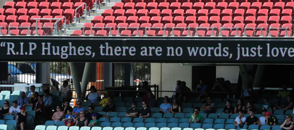 People start to gather at the Adelaide Oval to watch Phillip Hughes' funeral service in Macksville•Dec 03, 2014•Getty Images