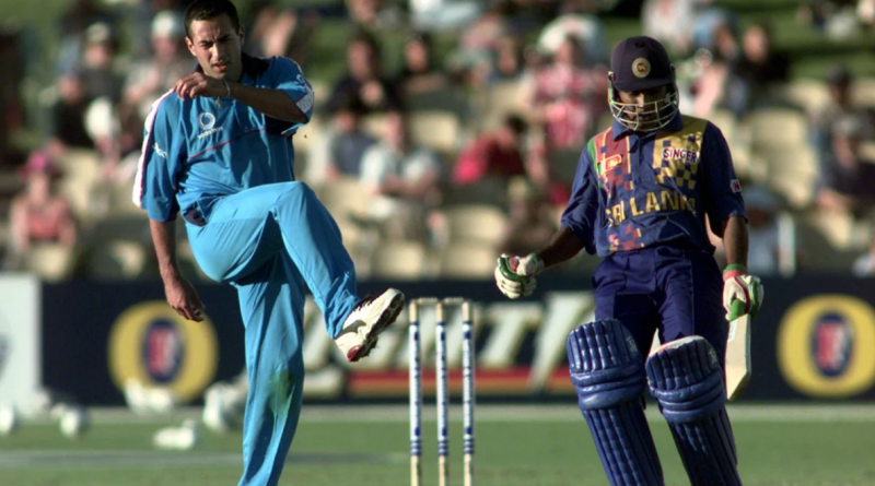 A frustrated Adam Hollioake kicks the air after Mahela Jayawardene scores a four •Jan 23, 1999•PA Images via Getty Images