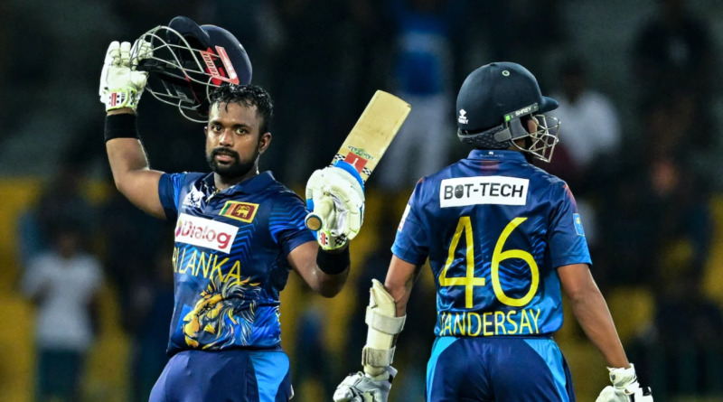 Charith Asalanka brought up his ton in the 49th over•Jan 06, 2024•AFP/Getty Images
